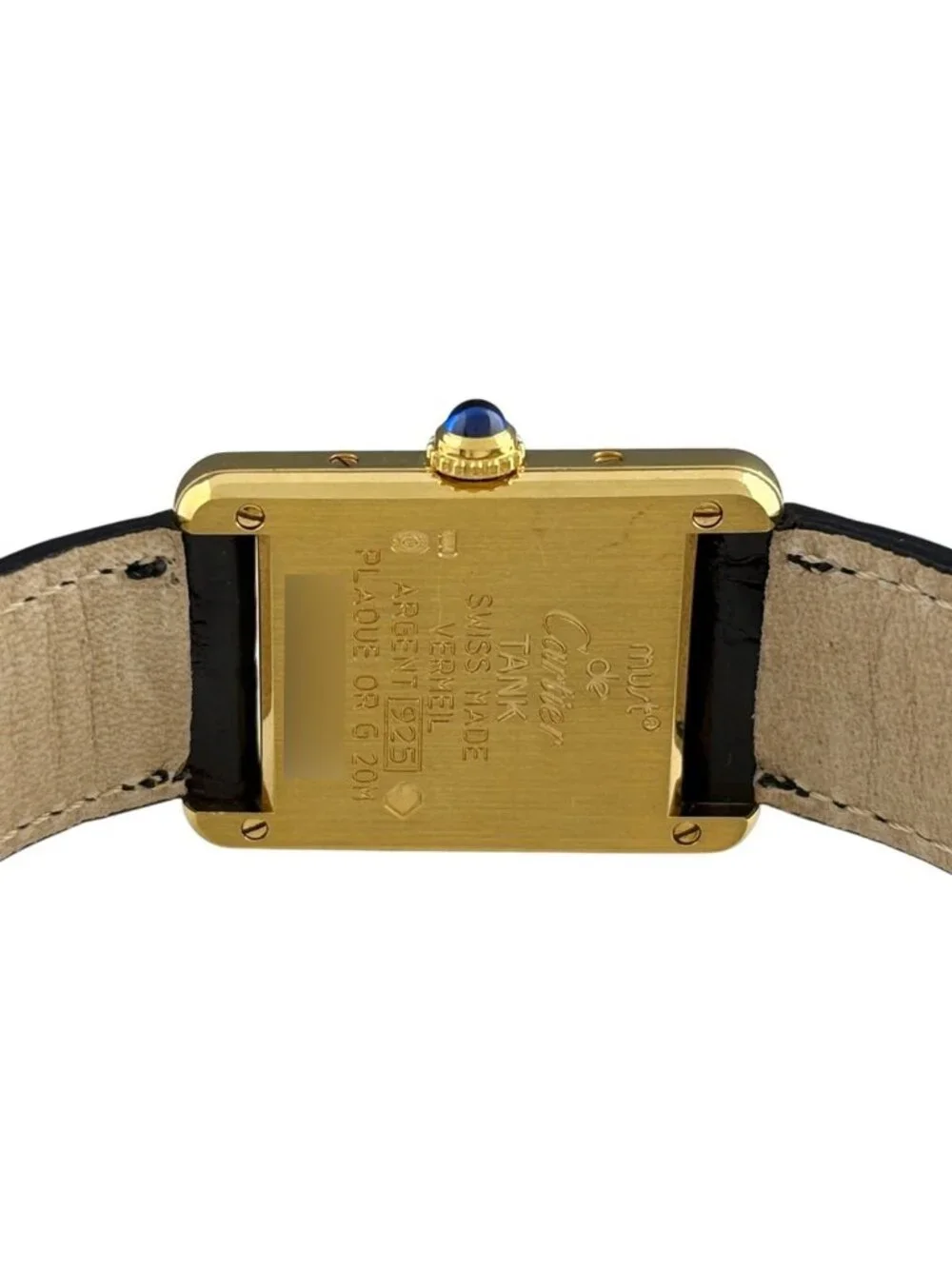 Cartier Must Tank SM Vermeil Watch 925 Sterling Silver Leather Quartz Yellow